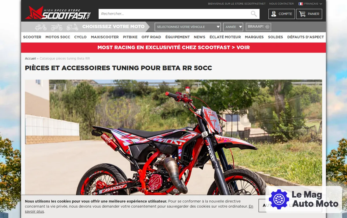 Capture : Catalogue de pièces et accessoires performance et tuning pour la Beta RR 50cc